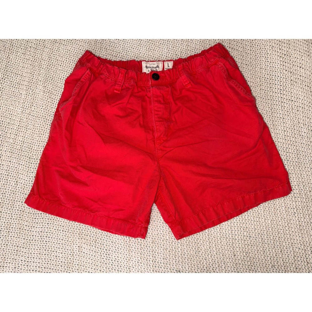 Vintage Abercrombie & Fitch Red Cotton Twill Elastic Waist Shorts Large